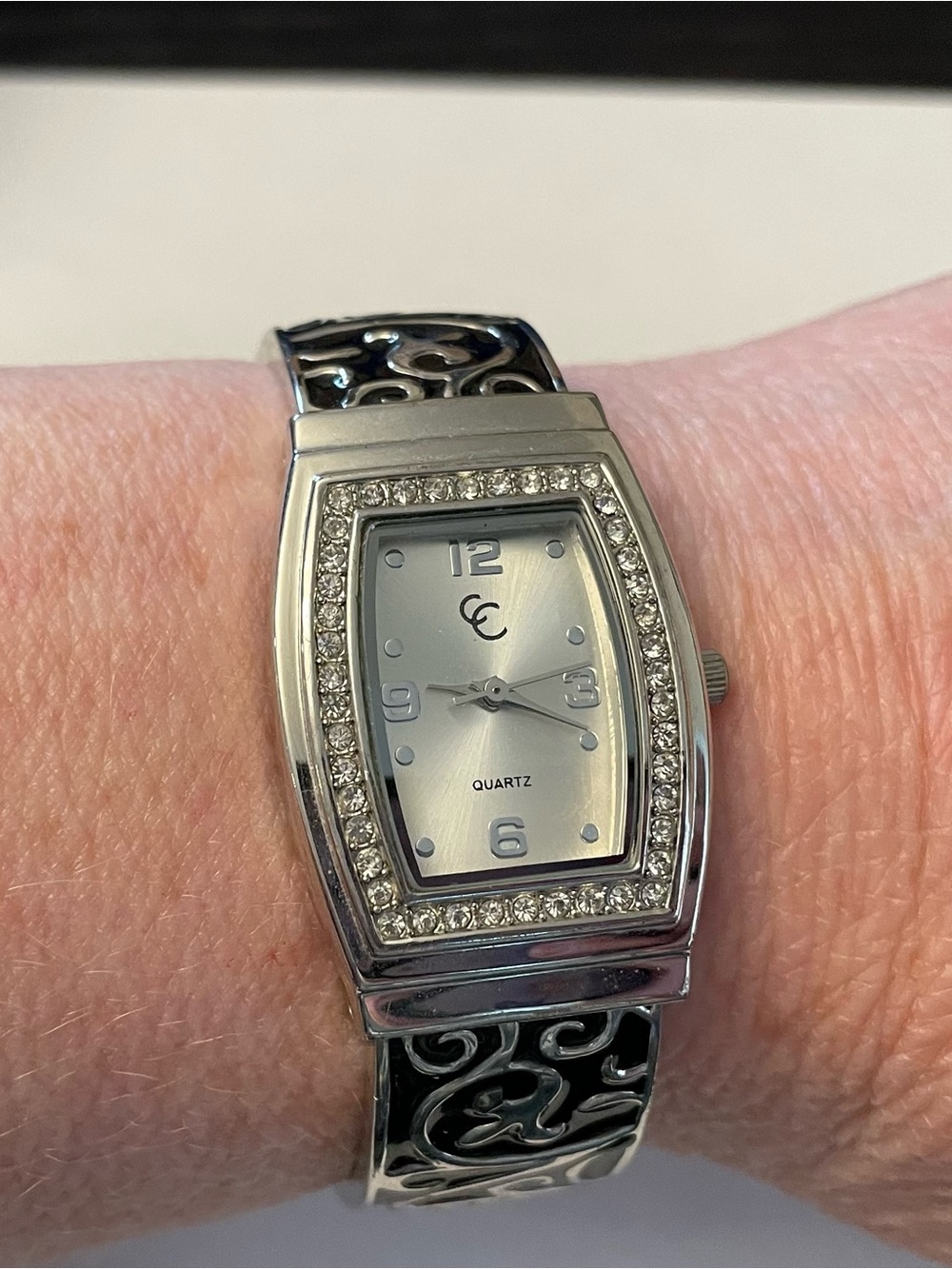 Charming Charlie Silver-Tone Crystal Accent Women's Cuff Watch